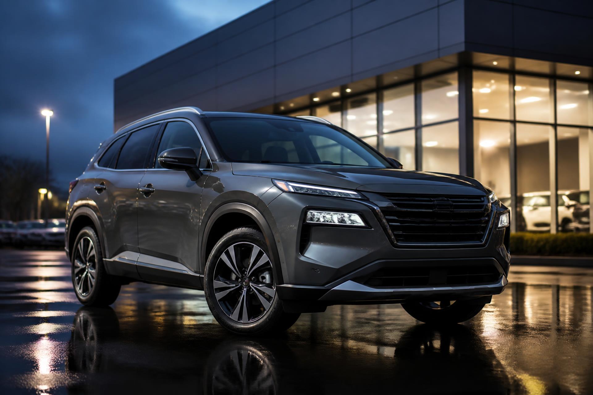 Modern SUV at a dealership at golden hour