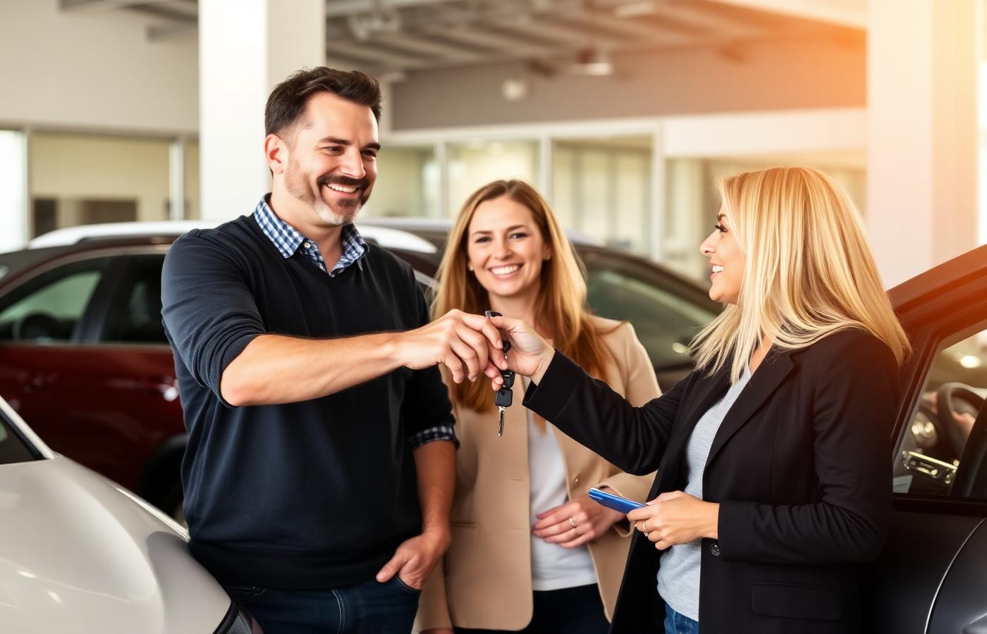 Customer receiving keys after a trade-in